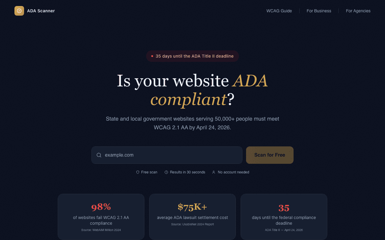 ADA Compliance Scanner homepage